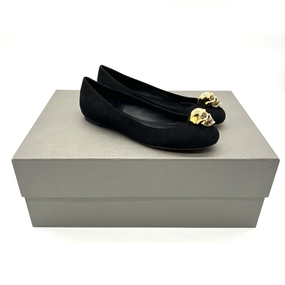 Alexander McQueen Classic Skull Suede Leather Flats Ballerinas Shoes